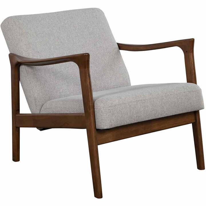 Fabric Upholstered Mid Century Wooden Lounge Chair, Gray and Brown-Benzara