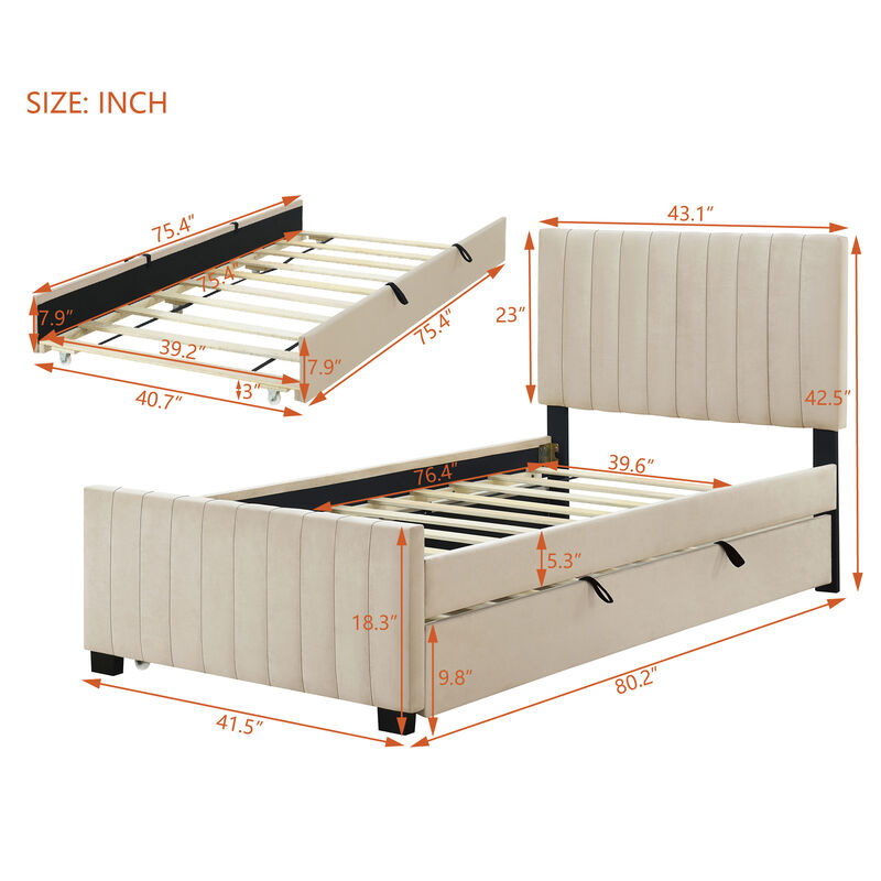 Merax Modern Upholstered Platform Bed with Trundle