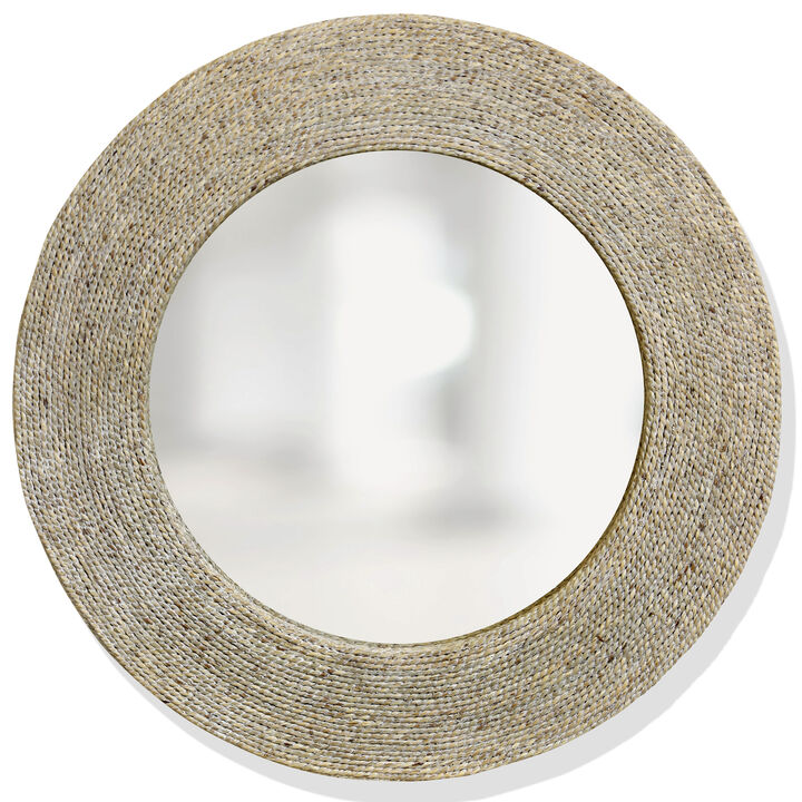 White Rope Tie Round Mirror