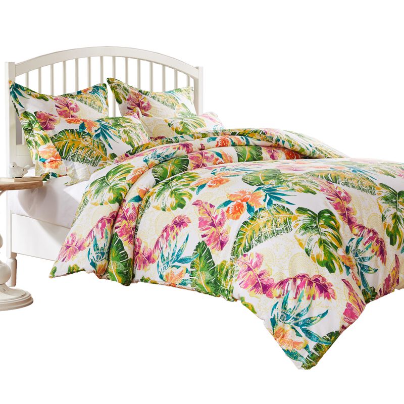 Heli 3pc Full to Queen Duvet and Pillow Sham Set, Multicolor Tropical Print