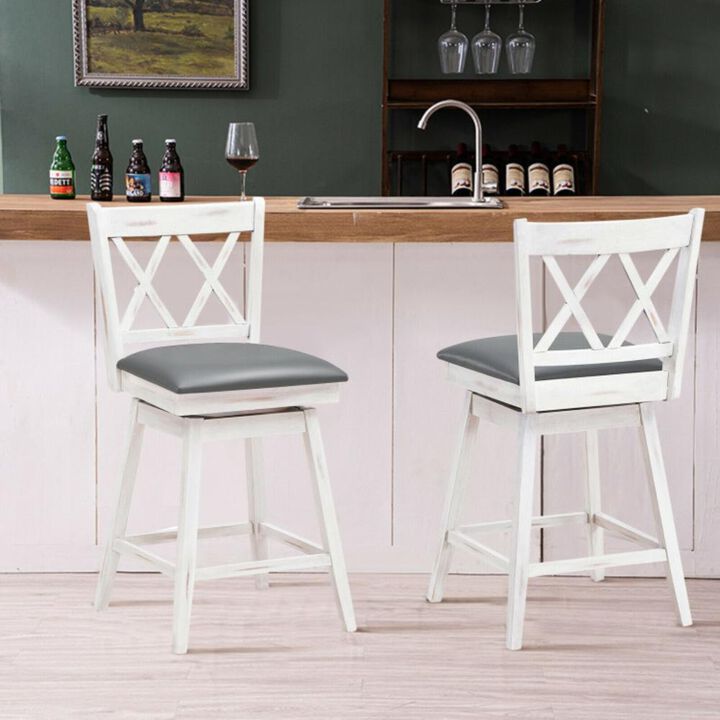 Hivvago 2 Pieces 24 Inch Swivel Counter Height Barstool Set with Rubber Wood Legs