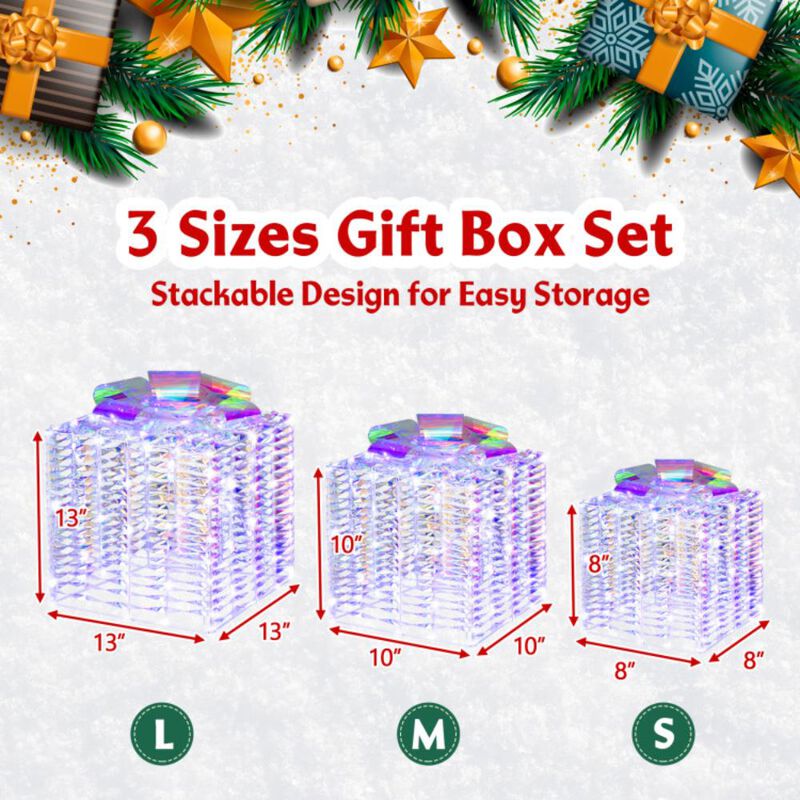 Hivvago Set of 3 Iridescent Christmas Gift Box with Iridescent Bows
