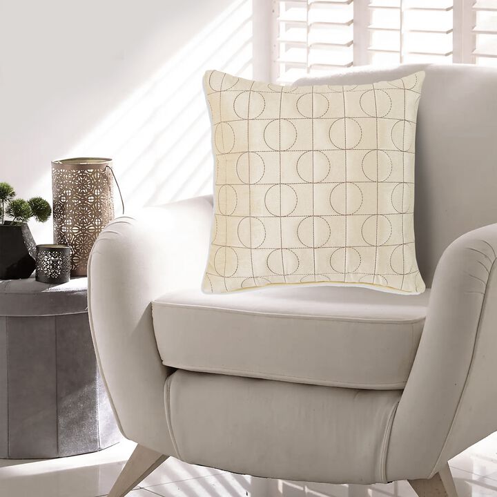 Kyla 22 Inch Accent Pillow Set of 4, Embroidered Geometric Pattern, Cream -