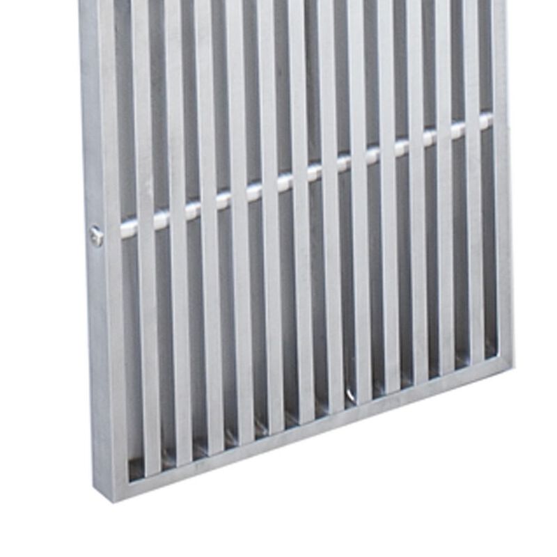 Niki 55 Inch Metal Bench, Slatted, Rectangular Shape, Brushed Silver Steel - Benzara