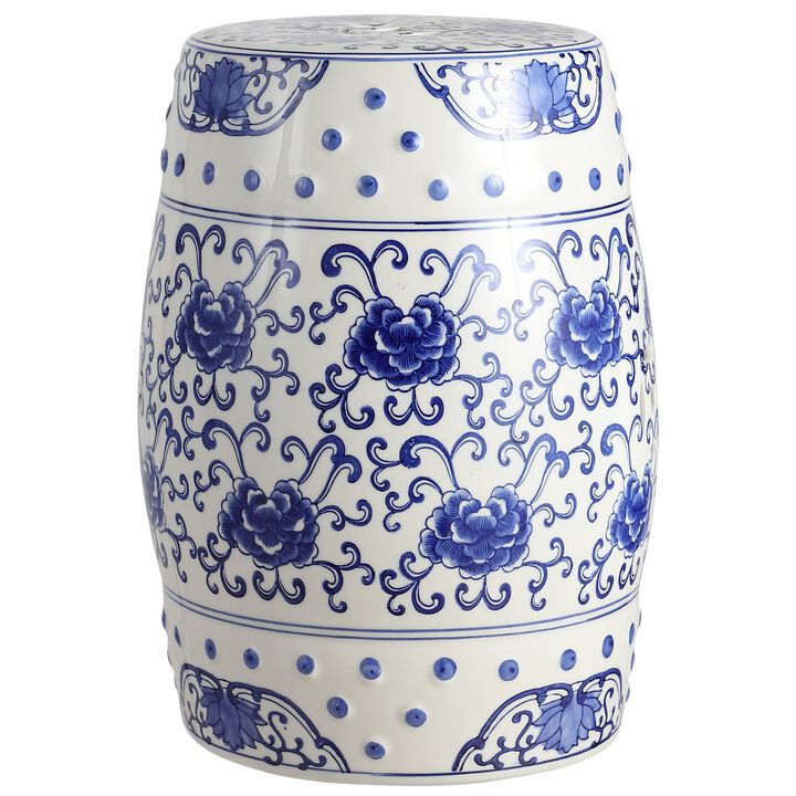 Lotus Flower Chinoiserie Ceramic Drum Garden Stool