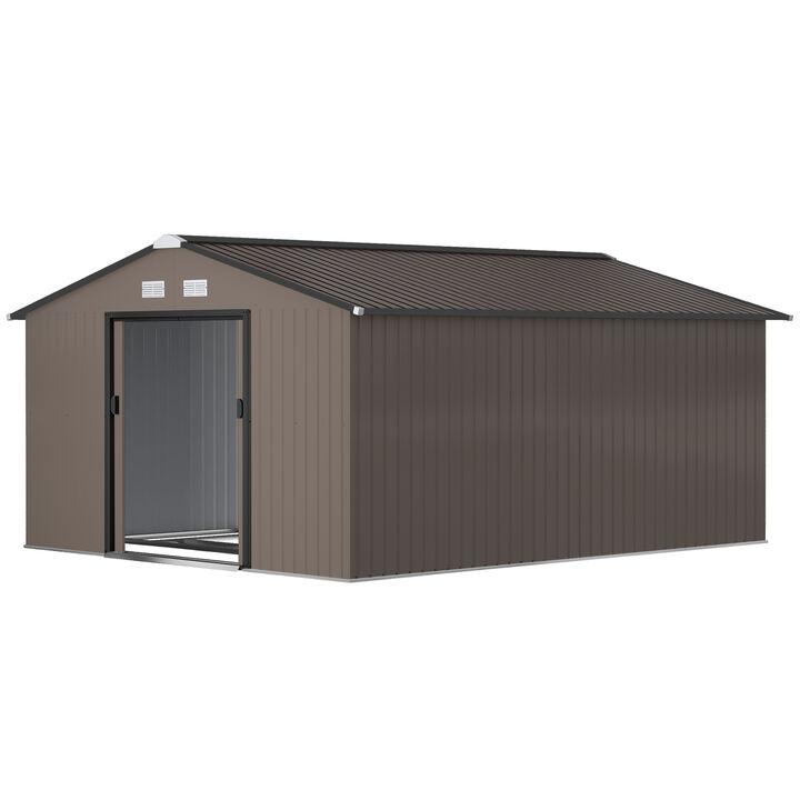 13' x 11' Steel Outdoor Utility Storage Tool Shed for Backyard Garden, Yellow