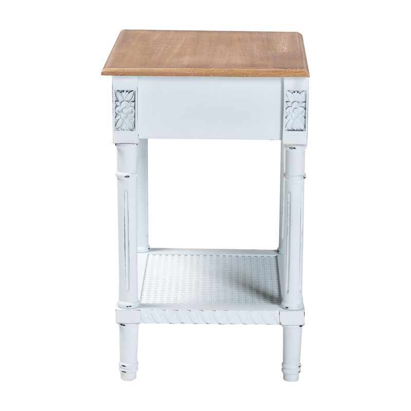 Baxton Studio Legrand Classic French Two Tone White and Natural Brown 1 Drawer End Table