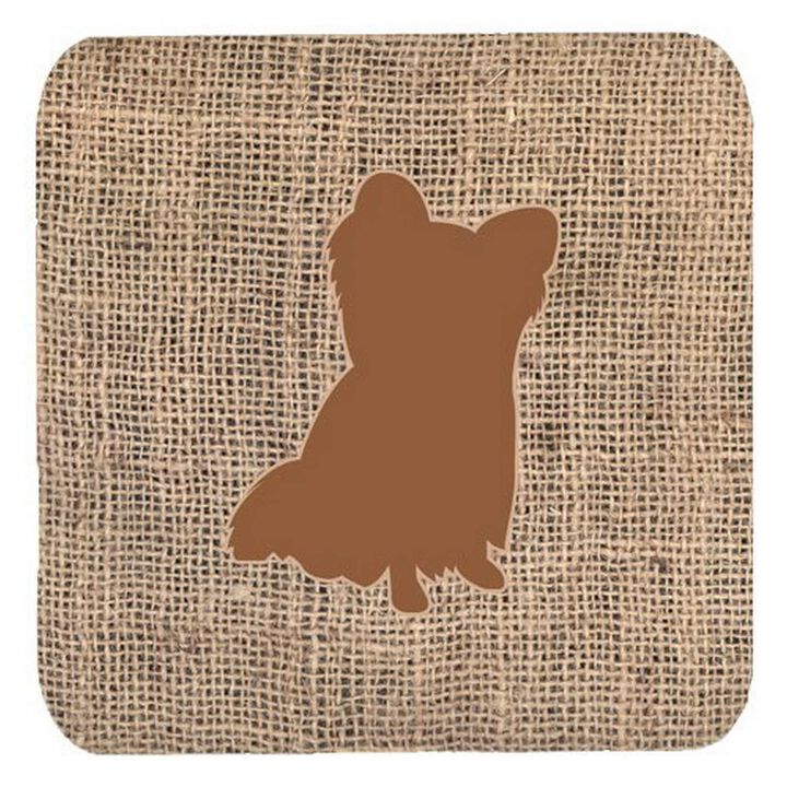 Caroline's Treasures BB1115-BL-BN-FC Chihuahua Burlap and Brown Foam Coasters (Set of 4), 3.5 H x 3.5 W, Multicolor