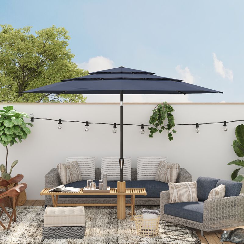 FUFU&GAGA 11FT 3-Tier Patio Umbrella – Navy Blue, Crank & Tilt, Heavy-Duty Steel Frame, UV-Resistant Polyester, Outdoor Sunshade