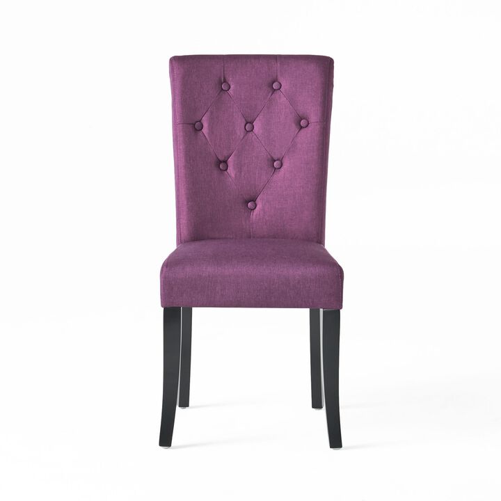 Side Dining Chair Set of 2, Button Tufted Waterproof Purple Fabric -Benzara