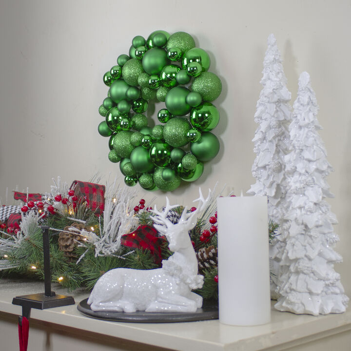Green 3-Finish Shatterproof Ball Christmas Wreath - 13-Inch  Unlit