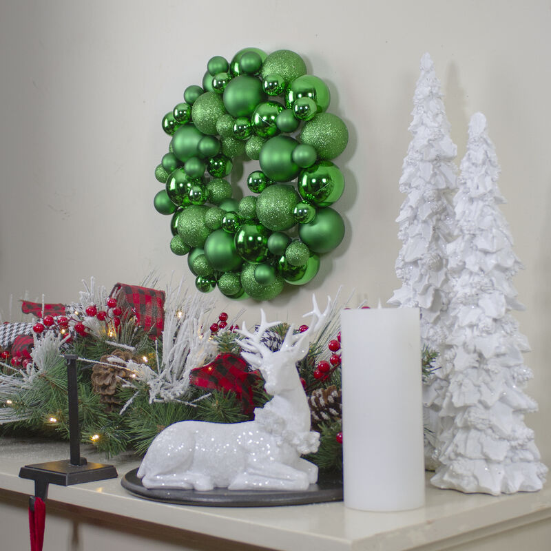 Green 3-Finish Shatterproof Ball Christmas Wreath - 13-Inch  Unlit