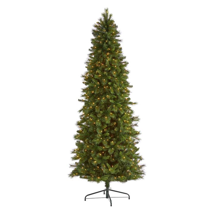 Nearly Natural Slim West Virginia Mountain Pine Artificial Christmas Tree with Clear Lights and Bendable Branches