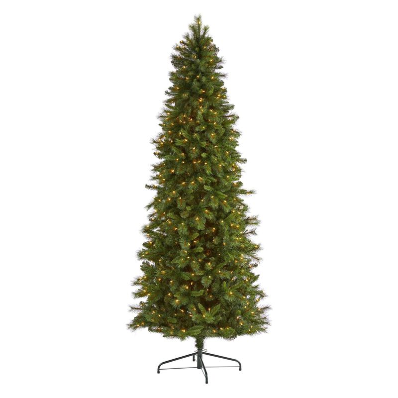 Nearly Natural Slim West Virginia Mountain Pine Artificial Christmas Tree with Clear Lights and Bendable Branches