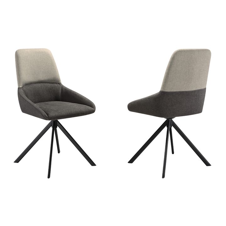 Rick 22 Inch Swivel Dining Chair, 2 Tone Gray Upholstery, Tall Back, Black  - Benzara