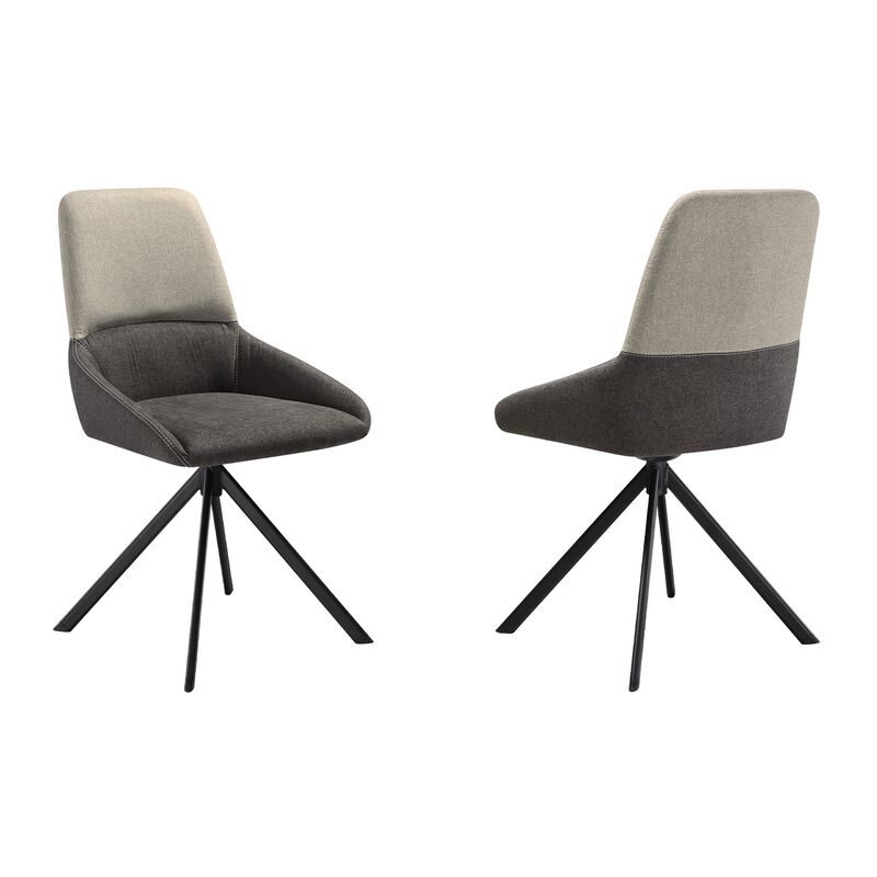 Rick 22 Inch Swivel Dining Chair, 2 Tone Gray Upholstery, Tall Back, Black  - Benzara