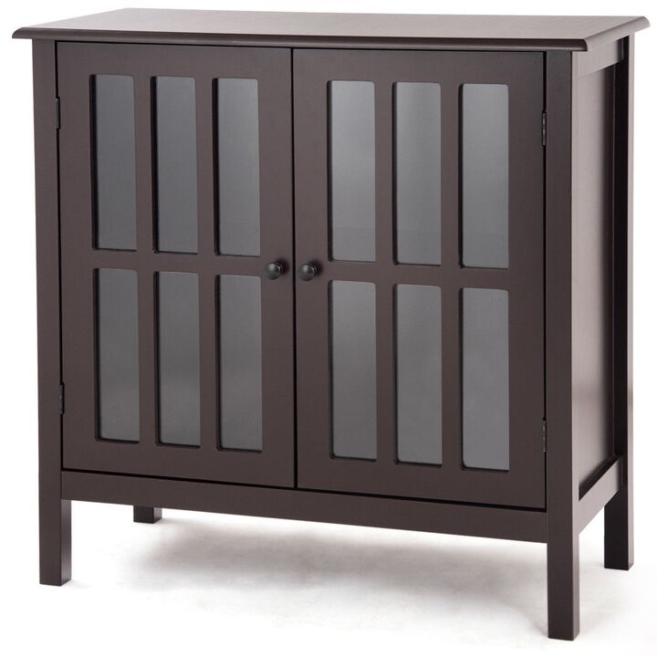 Hivvago Brown Wood Sideboard Buffet Cabinet with Glass Panel Doors