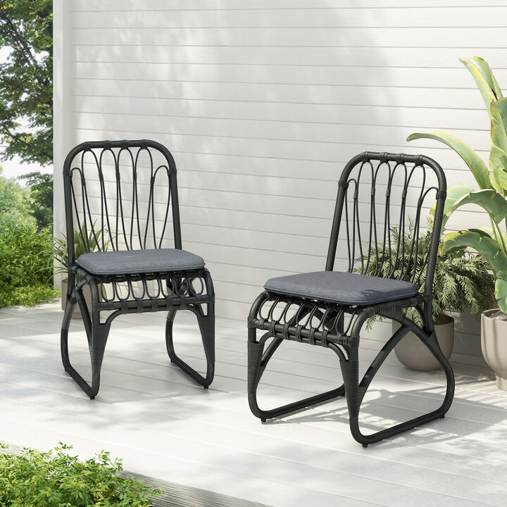 Merax Outdoor PE Wicker Dining Chairs with Washable Cushion Set of 2