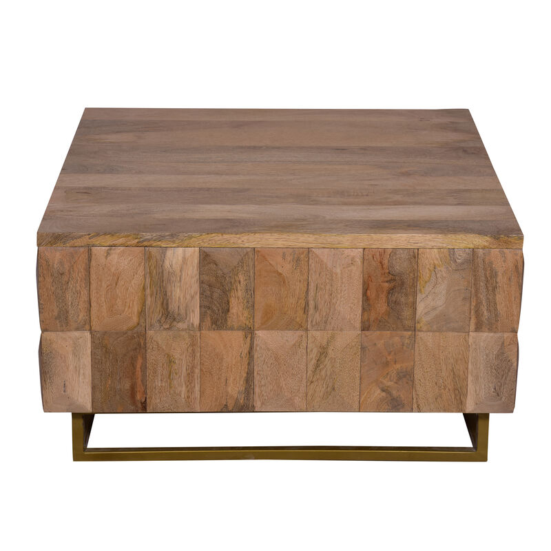 33 Inch Lift Top Storage Trunk Coffee Table, Square, Mango Wood, Natural Brown-Benzara