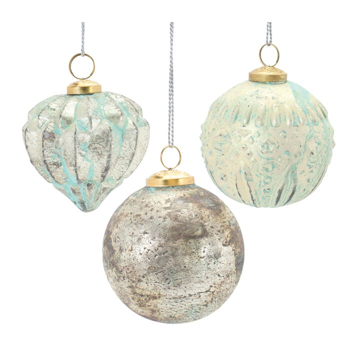 Distressed Mercury Glass Ornmanet (Set of 6)