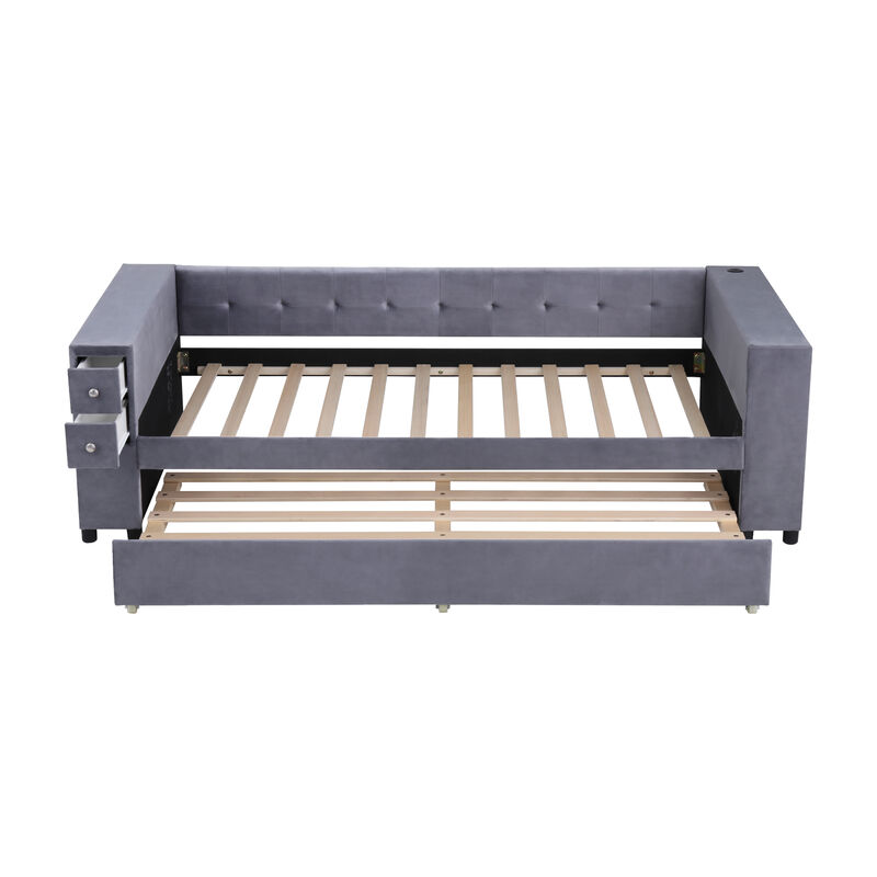 Merax Upholstered Bed with Trundle and USB Charging Ports