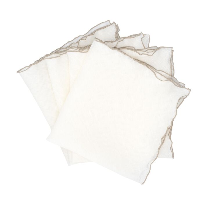 Linen Napkins With Khaki Ruffled Edges, Set of 4