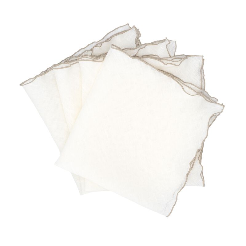 Linen Napkins With Khaki Ruffled Edges, Set of 4