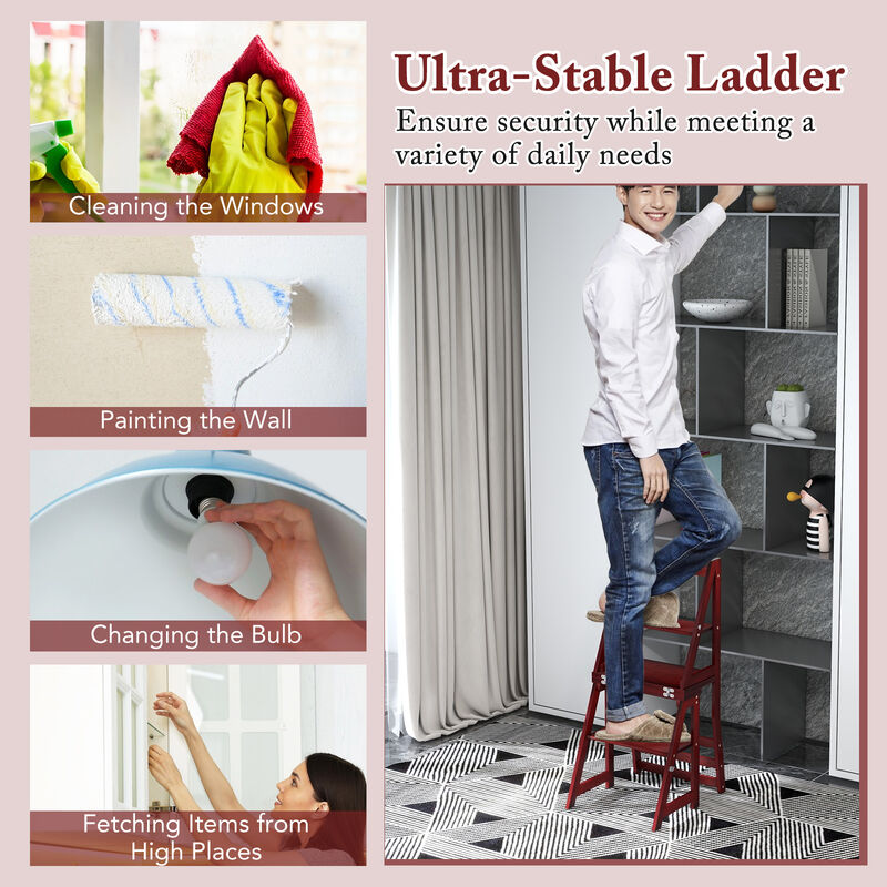 Multifunctional 3-in-1 Ladder Chair Display Plant Stand for Library Kitchen Office