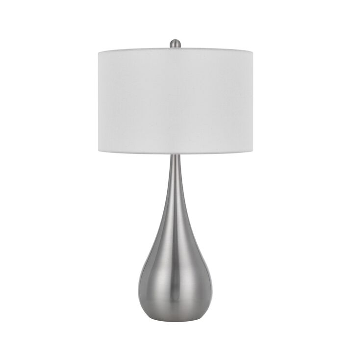Ege Table Lamp Set of 2, Teardrop Brushed Steel Base, White Shade - Benzara