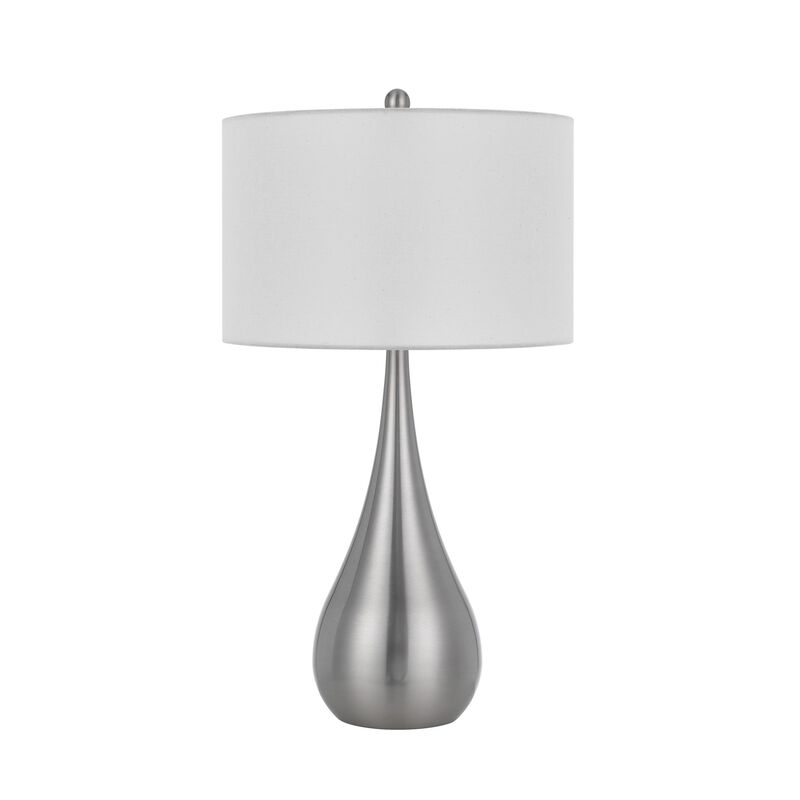 Ege Table Lamp Set of 2, Teardrop Brushed Steel Base, White Shade - Benzara