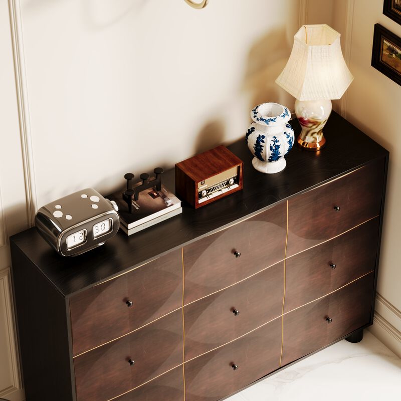 FUFU&GAGA Modern Dark Brown 9-Drawer Buffet Cabinet, Stylish Storage for Dining Room or Kitchen (59"W x 40.6"H x 15.2"D), Dark Brown