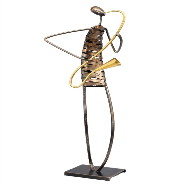 Playing Saxophone  Musician Brush Bronze Color Metal Sculpture