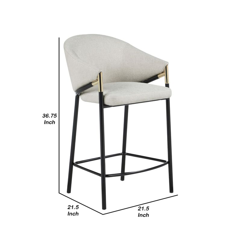 Fil 27 Inch Counter Height Stools, Set of 2, Padded Curved Back, Beige Linen-Benzara