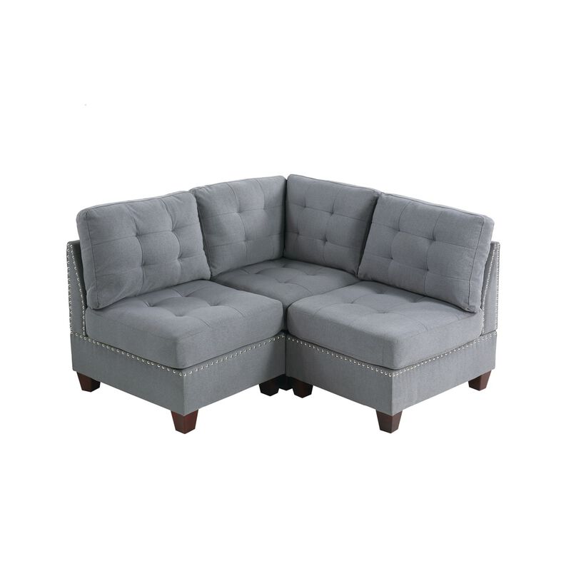 Tufted Grey Armless Chair with Wooden Legs