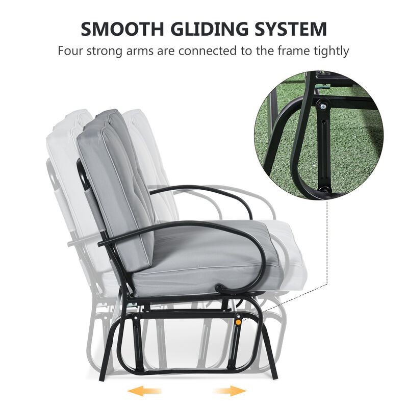 Gray Outdoor Bench: 2-Person Glider with Tufted Cushions