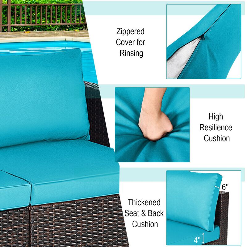 2PCS Patio Rattan Sectional Conversation Sofa Set