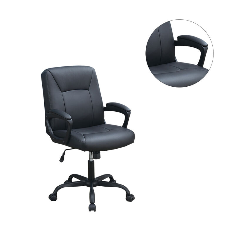 Adjustable Height Office Chair With Padded Armrests, Black
