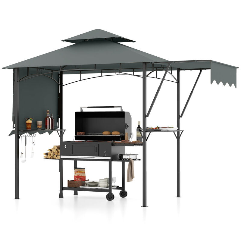Gazebo with Dual Side Awnings, 2 Shelves, and Adjustable Shade for Outdoor Relaxation