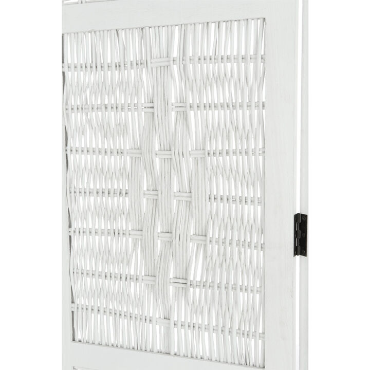 Legacy Decor 3 Panels Screen Room Divider Wicker and Wood White Color Diamond Design