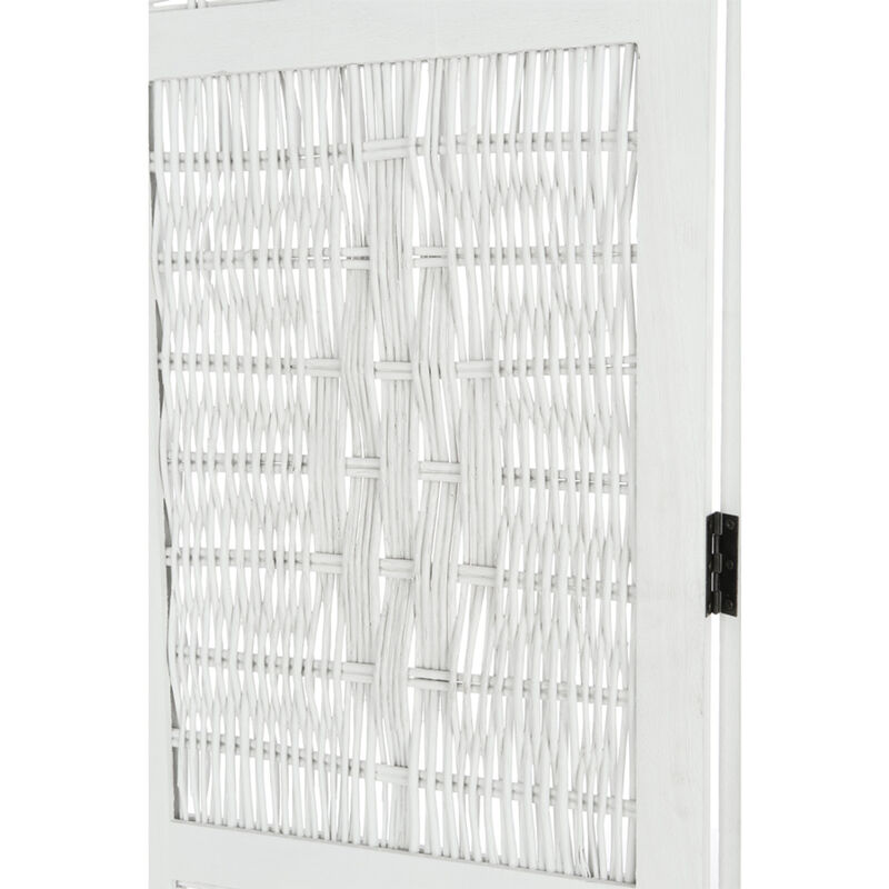 Legacy Decor 3 Panels Screen Room Divider Wicker and Wood White Color Diamond Design