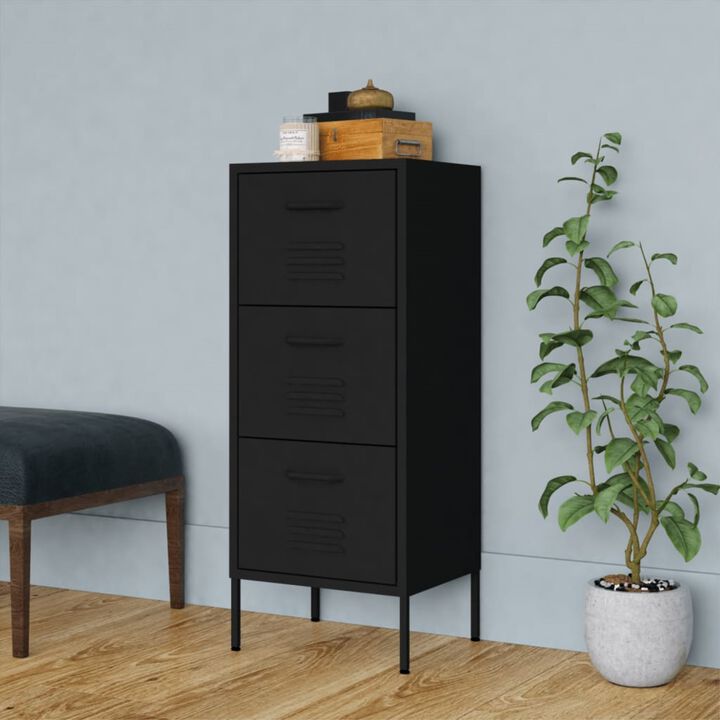 vidaXL Steel Storage Cabinet, Adjustable Height, Fully Extendable Drawers, Black, 16.7"x13.8"x40", Industrial Style, Heavy-Duty