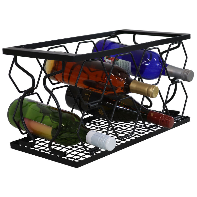 Sunnydaze 8-Bottle Collapsible Wire Tabletop Wine Rack - Black