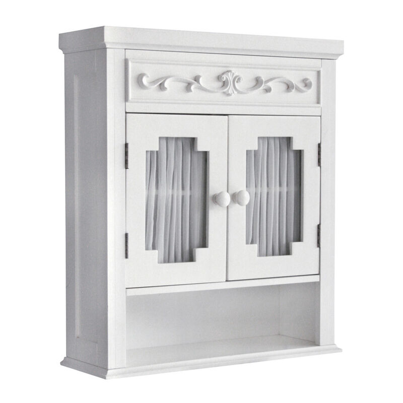 Teamson Home Lisbon Removable Wooden Wall Cabinet with Drapery-Lined Doors, White