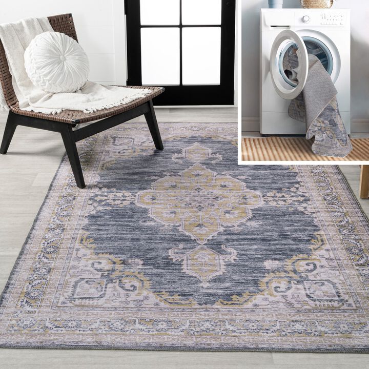 Wincer Chenille Cottage Medallion Machine-Washable Area Rug