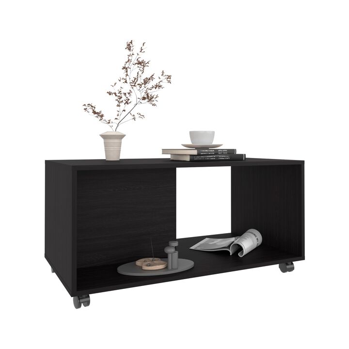Denton Coffee Table, 4 Wheels, 1 Shelf, Black
