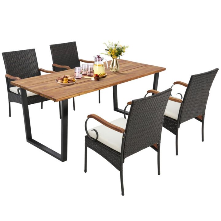 Hivvago 5 Pieces Patio Rattan Dining Set with Umbrella Hole for Poolside Backyard