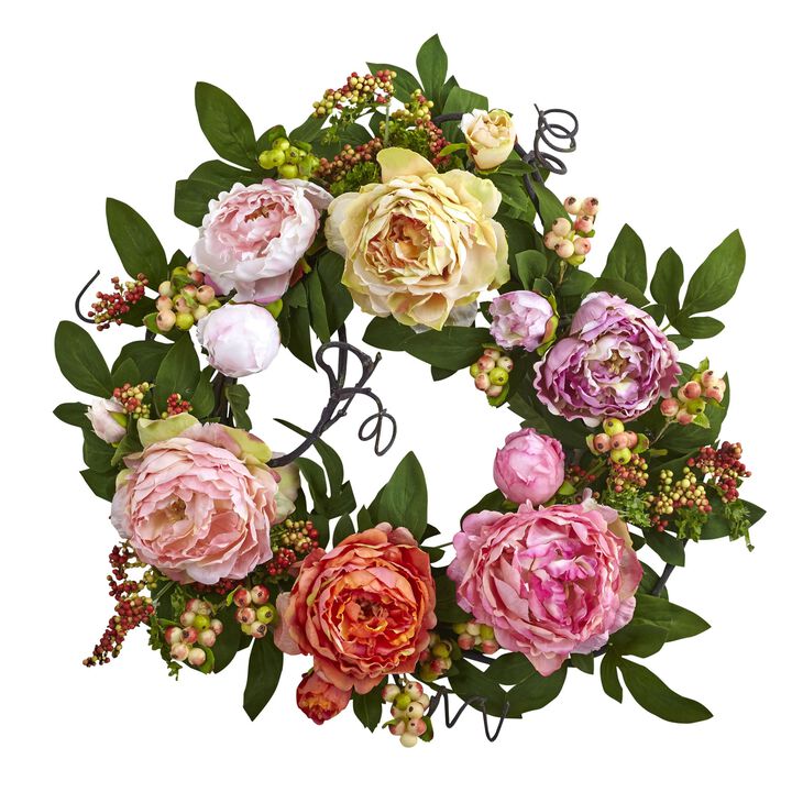 Hivvago 20'' Mixed Peony & Berry Wreath