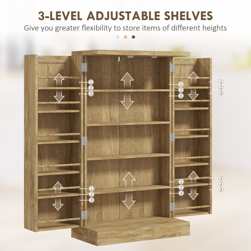 41" Natural Rattan Kitchen Pantry: 12 Door Shelves, 5-Tier, Adjustable