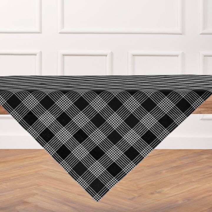 Solino Home 100% Pure Linen Table Throw 52 x 52 Inch | Glen Check for Thanksgiving, Christmas