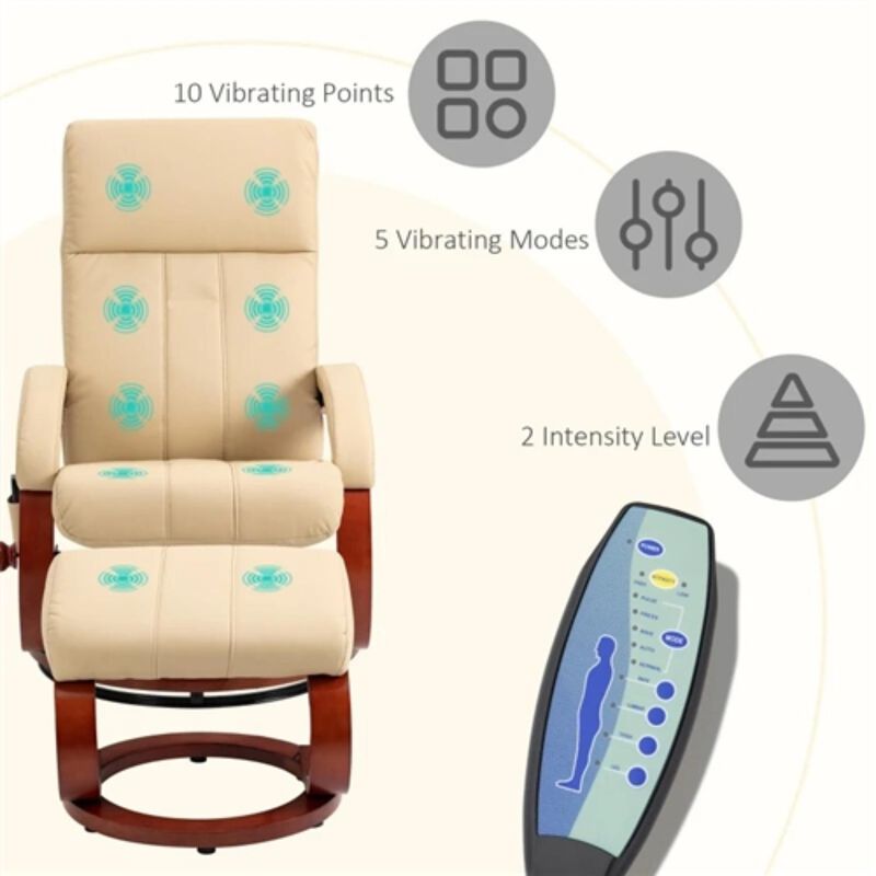 Hivvago Adjustable Beige Faux Leather Electric Remote Massage Recliner Chair w/ Ottoman